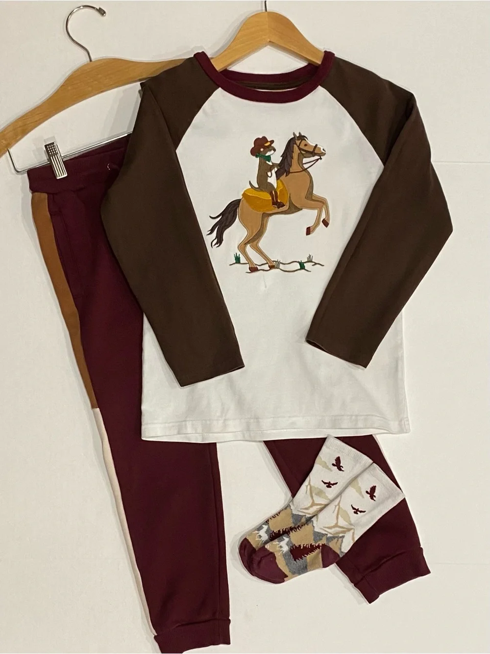 Gymboree Boys Western Cowboy 3-piece Outfit: Top, Joggers, Socks Size 7